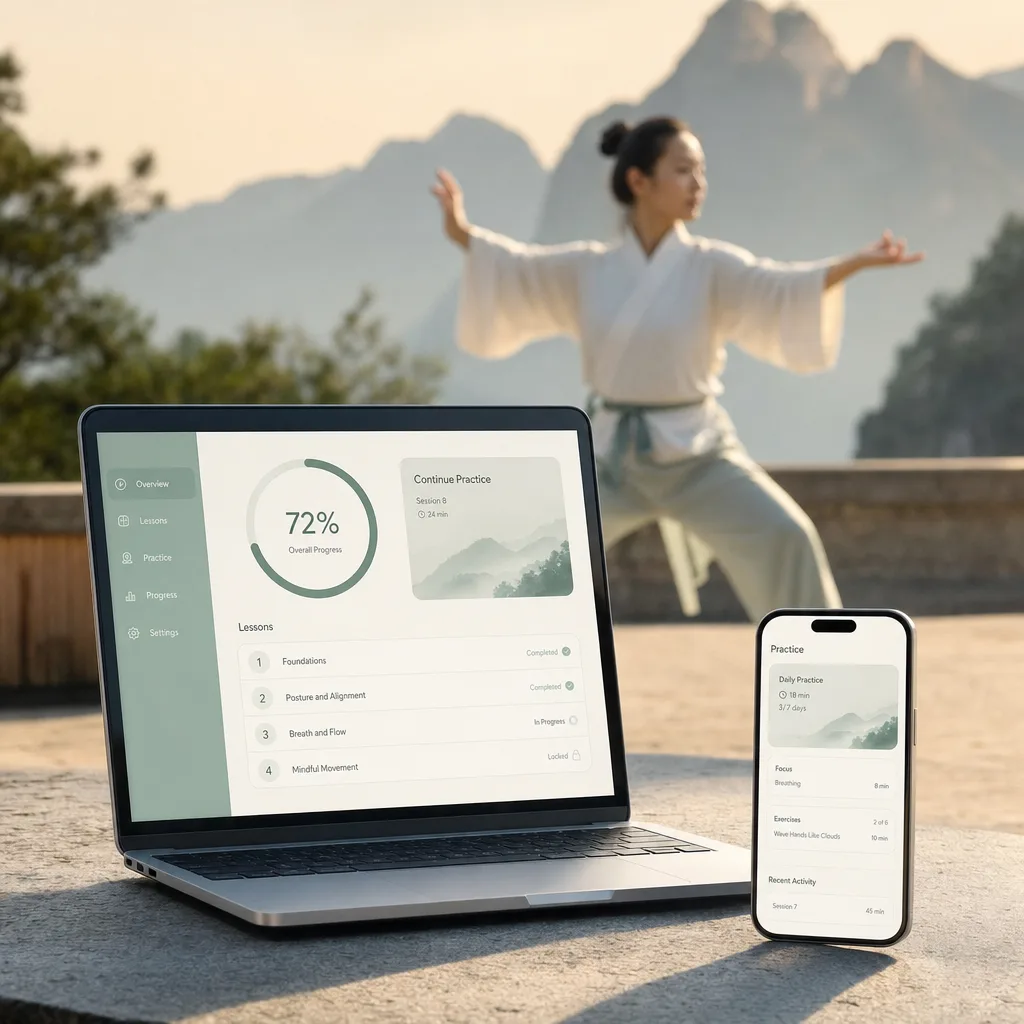 Inside the program: course dashboard with modules, lessons and reference guides